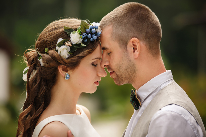 Wedding couple, portrait of bride and groom at their wedding day