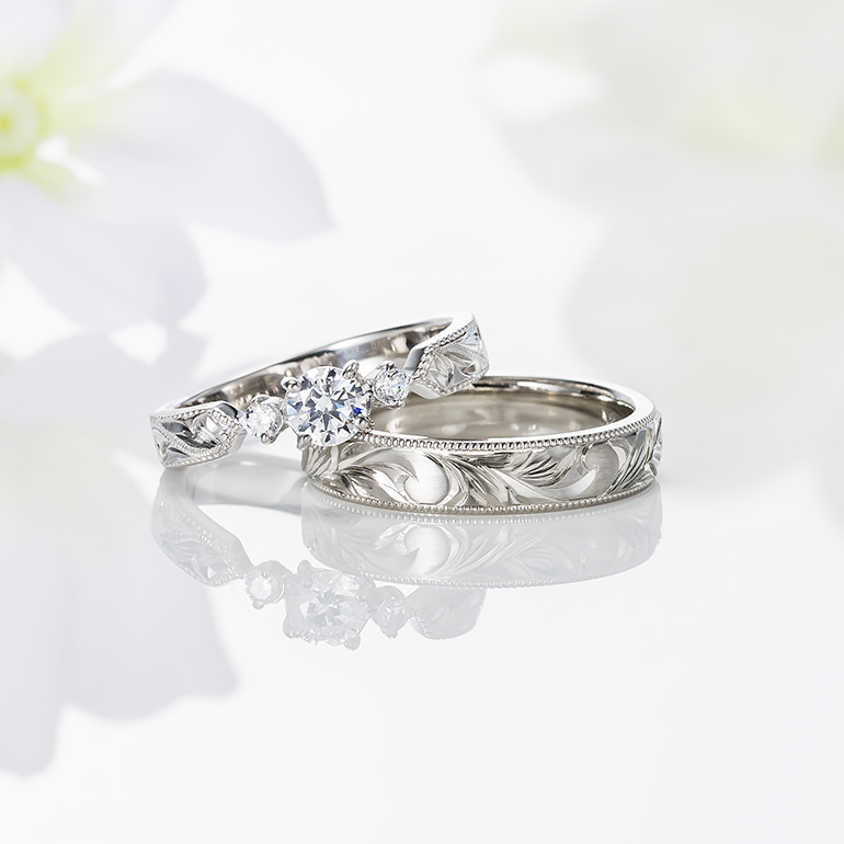 MAILE_Three Stone Diamond MillGrain Slim /スリーストーンダイヤモンドミルグレイン スリム