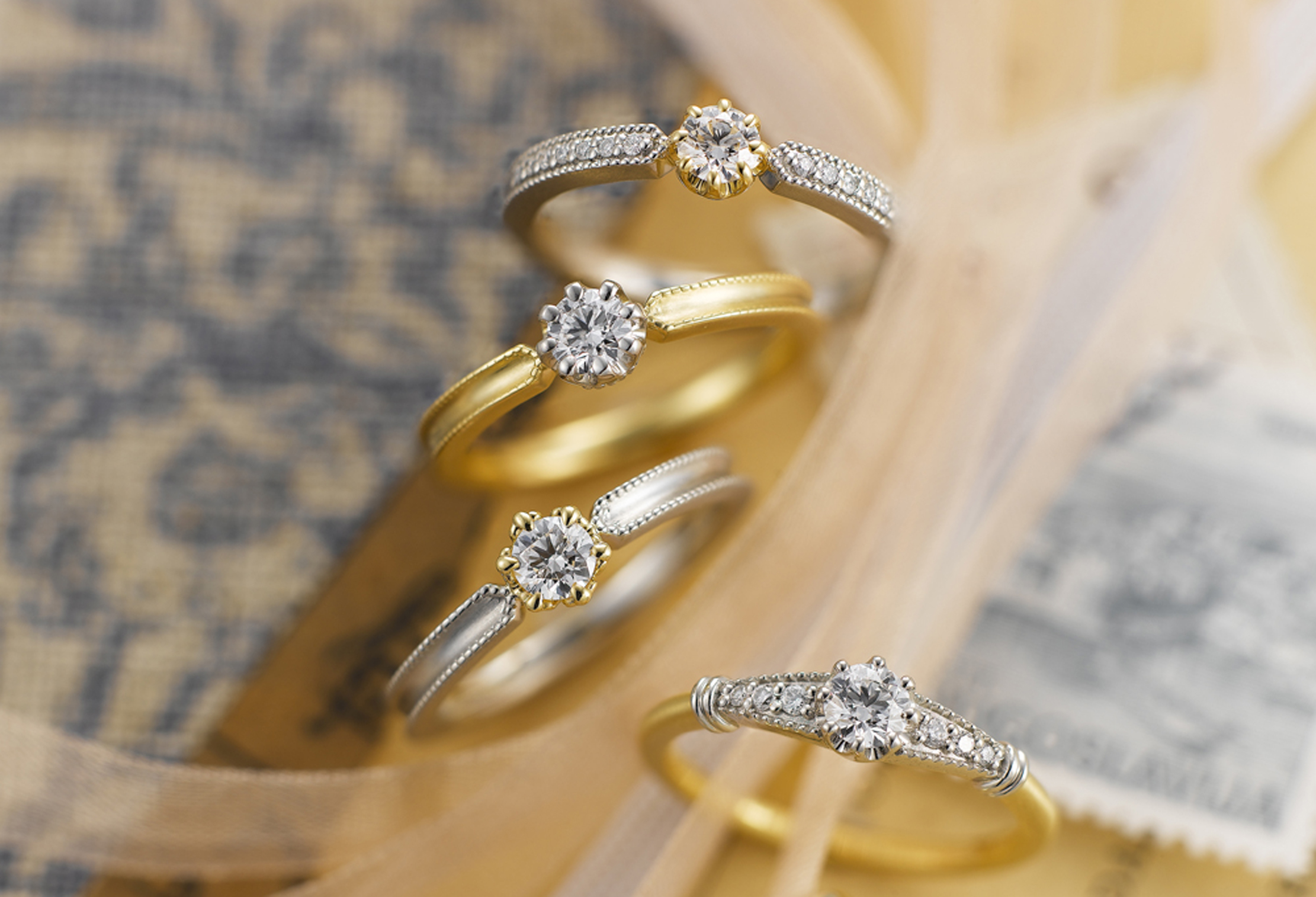 ミル打ち加工　結婚指輪　婚約指輪　アンティーク　ミルグレイン