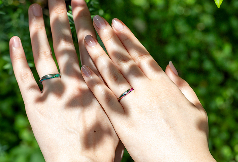 富山市カラフルな結婚指輪、野々市市で人気の結婚指輪ソラ、