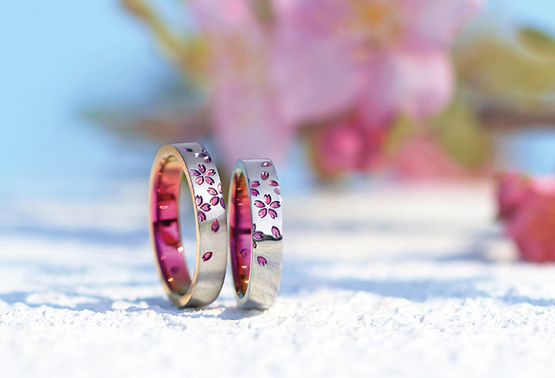 桜をモチーフの結婚指輪,野々市で人気の結婚指輪ソラ,