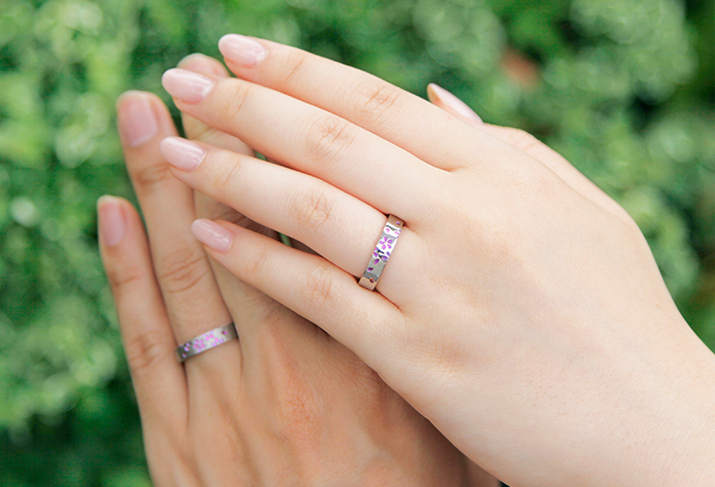桜をモチーフの結婚指輪、野々市市で人気の結婚指輪ソラ,野々市市の桜モチーフの結婚指輪、